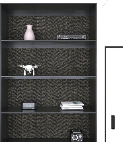 Miniatura 6 de FunStick - Papel de colgadura adhesivo geométrico negro y dorado, diseño moderno de falso tejido de hierba, textura de espiga, autoadhesivo, papel