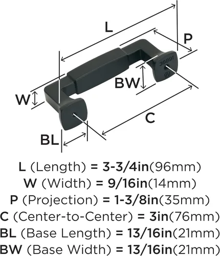 Miniatura 4 de Amerock Mango de gabinete Negro mate 3 pulgadas (2.992 in) de centro a centro Estatura paquete de 1 unidad Jaladera de cajón Asa