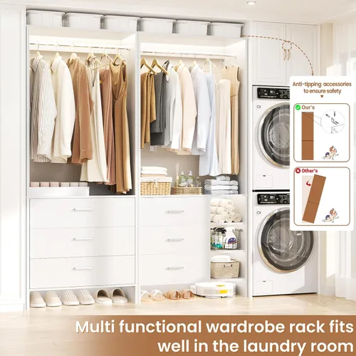 Miniatura 2 de Sistema de Almacenamiento Montado Aheaplus con 6 Cajones, Sistema de Organizador de Closet de 1.37m de Madera, para Closets de Entrada o Closets