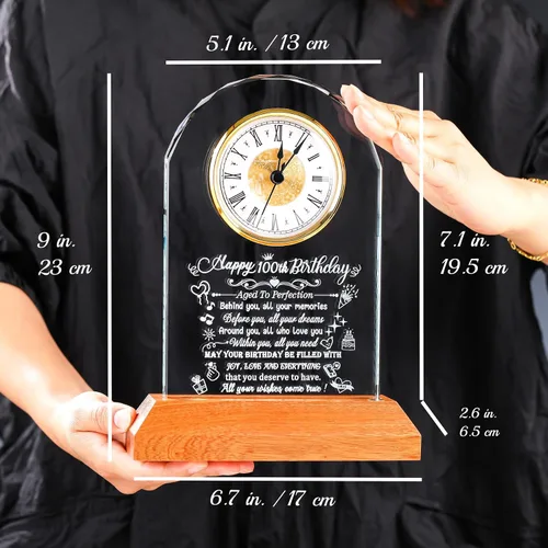 Miniatura 5 de Arikyrist Regalos de cumpleaños número 100 para mujeres, hombres y amigos, reloj de cumpleaños de cristal con base de luz