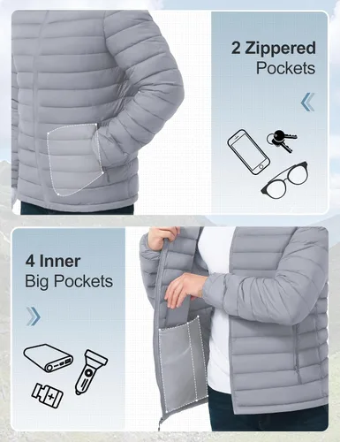 Miniatura 5 de Chaqueta acolchada ligera y plegable para hombre, con capucha, aislada, resistente al agua, para esquí, senderismo, viajes