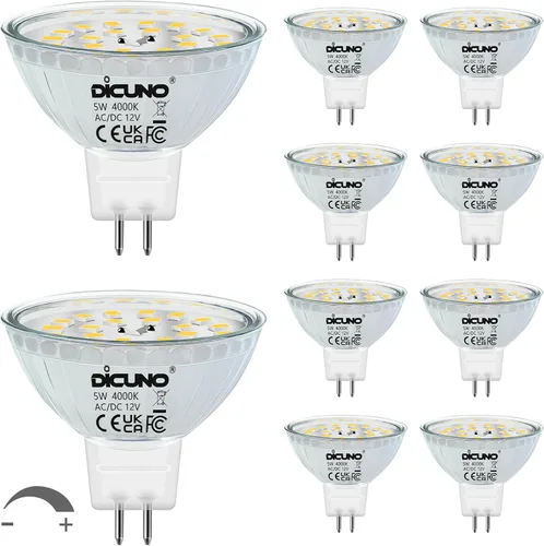 Miniatura 13 de DiCUNO Bombillas LED MR16 regulables, luz blanca diurna, 6000 K, 50 W, equivalente a halógeno, 12 V CA/CC, bombilla base de 5 W GU5.3 bi-pines, Luz
