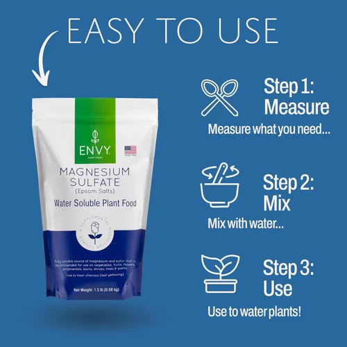 Miniatura 3 de ENVY Alimento orgánico para plantas de sulfato de magnesio - Sales de Epsom solubles en agua Fertilizante para rosas, flores, arbustos, verduras