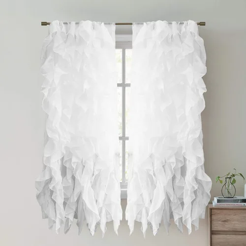 Miniatura 7 de Sweet Home Collection Paquete de 2 Paneles de Ventana Cortinas de Gasa Transparente con Volantes Verticales en Cascada Gris