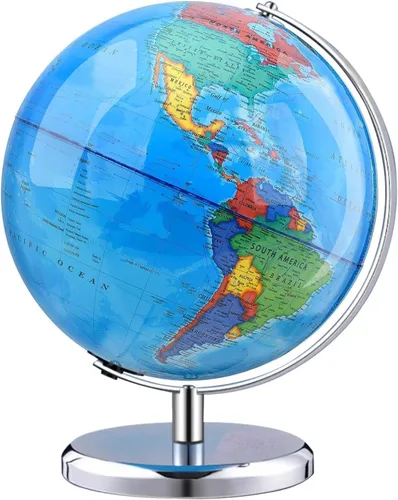 TTKTK Globo terráqueo con soporte de acero inoxidable Globo terrestre giratorio para niños Geografía Aula Educación o Decoraciones (8 pulgadas azul)