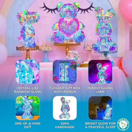 Miniatura 8 de Luz Nocturna LED de Conejo Holográfico de In His Name, Lámpara Arcoíris de Pascua para Conejito, Luz de Mesita de Noche para Niños, Decoración