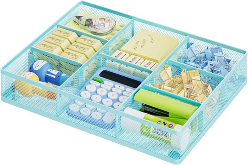 Miniatura 14 de Marbrasse Organizador de cajones de escritorio, bandeja organizadora de cajones de malla metálica con 5 compartimentos ajustables, organizadores