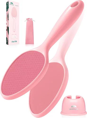 Miniatura 9 de Lima de pie de vidrio de 2 caras Removedor de callos sin soporte de drenaje (rosa) Diseño ergonómico de 2 caras Seguro, eficaz pero suave