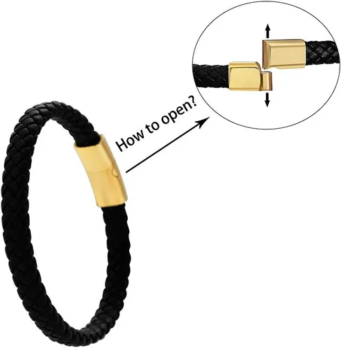 Miniatura 4 de Geoffrey Beene Pulsera trenzada de cuero genuino para hombre con cierre de acero inoxidable