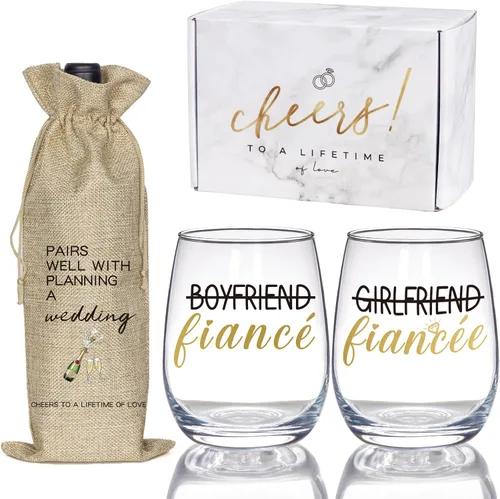 Regalos de compromiso para parejas, juego de copas de vino y bolsas recién comprometidas, regalos de prometido para mujeres, su novia, decoraciones