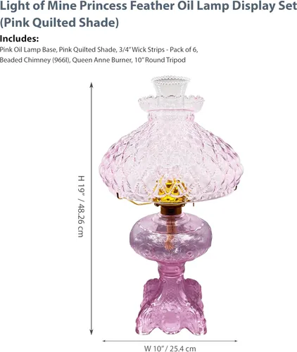 Miniatura 2 de Light of Mine - Conjunto de lámpara de aceite rosa de plumas de princesa con pantalla acolchada rosa de 10 pulgadas y tiras de mecha de 3/4 pulgadas