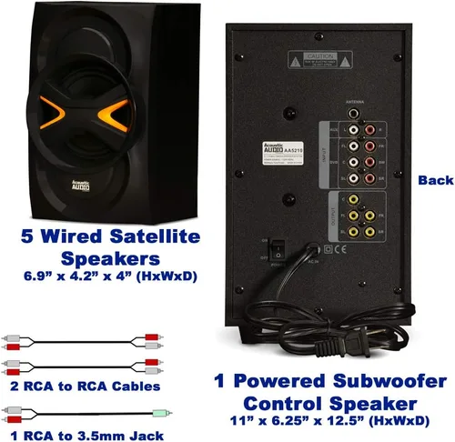 Miniatura 4 de Acoustic Audio by Goldwood Sistema de altavoces 5.1 canales 5.1 con luces LED y sistema de altavoces de cine en casa Bluetooth, negro (AA5210)