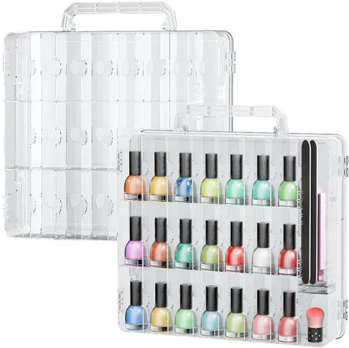 Miniatura 7 de JIASHENG Estuche organizador de esmalte de uñas para 48 botellas, soporte de almacenamiento de esmalte de uñas en gel de doble cara con divisor