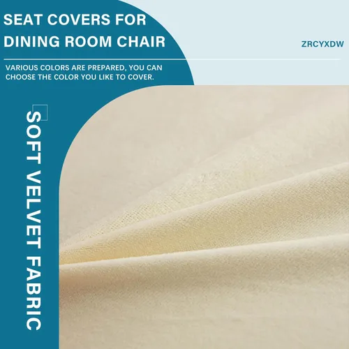 Miniatura 4 de Soft Dining Chair Seat Covers Set of 2, Velvet Seat Covers for Dining Room Chair Removable Washable Dining Room Chair Covers-Beige-2 Piece
