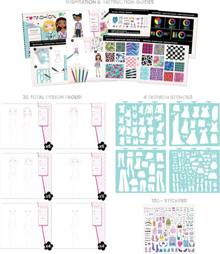 Miniatura 8 de Fashion Angels Cuaderno de bocetos de diseño de moda - Libro de bocetos para principiantes, bloc de bocetos con plantillas y calcomanías para niños