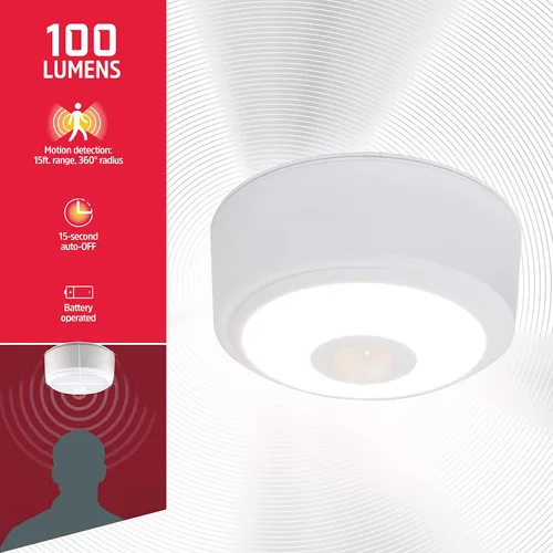 Miniatura 2 de Energizer Lámpara de techo LED activada por movimiento, funciona con pilas, 100 lúmenes, no necesita cableado, detección de movimiento de 15 pies