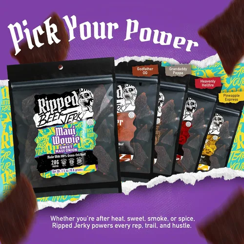 Miniatura 7 de Ripped Beef Jerky - 100% carne de res alimentada con pasto, 20g de proteína, ingredientes reales, sin gluten, sin MSG, hecho en EE. UU.