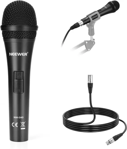 NEEWER NW-040 Micrófono dinámico cardioide con cable XLR, carcasa rígida de metal, micrófono unidireccional para instrumentos musicales, voz