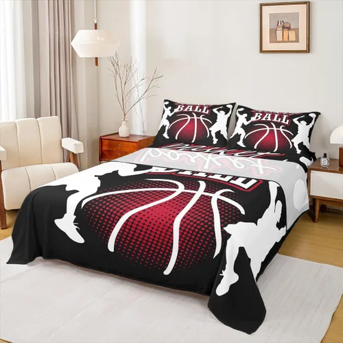 Miniatura 35 de Sábanas de baloncesto tamaño matrimonial con bolsillo profundo para niños, ropa de cama deportiva, juego de sábanas para atletas de baloncesto