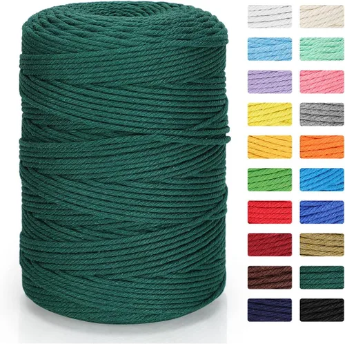Miniatura 20 de Cordón de macramé de 0.118 in x 328 yardas Cuerda de macramé 100% algodón natural Cuerda de algodón trenzado de 4 hebras para manualidades, Gris