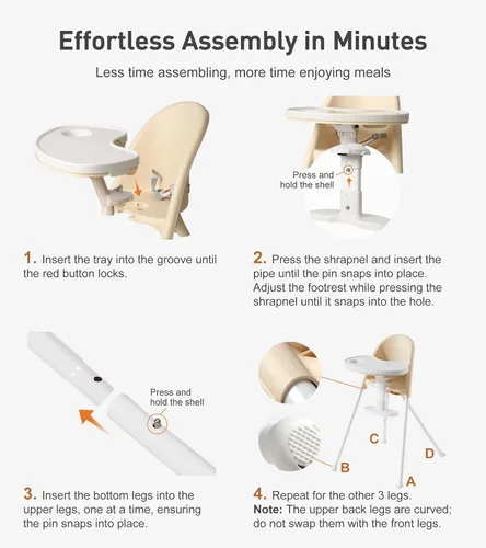 Miniatura 4 de Trona plegable 3 en 1 de Funny Supply, silla alta portátil y convertible para bebé, silla de alimentación moderna para bebé con bandeja doble Crema