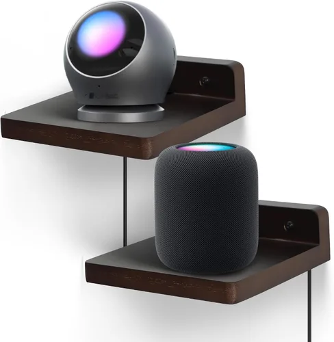 Miniatura 11 de Pequeño estante flotante para pared, juego de 2 estantes de pared de madera de 5 pulgadas, mini altavoces, monitor de bebé, cámaras, soporte de Negro