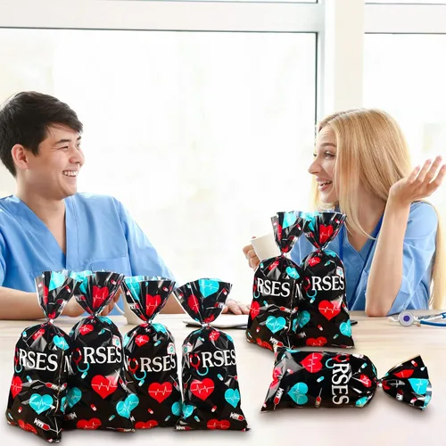 Miniatura 5 de Paquete de 100 bolsas de regalo para la semana de las enfermeras, bolsas de dulces de enfermería, bolsas de regalo médico, bolsas de regalo