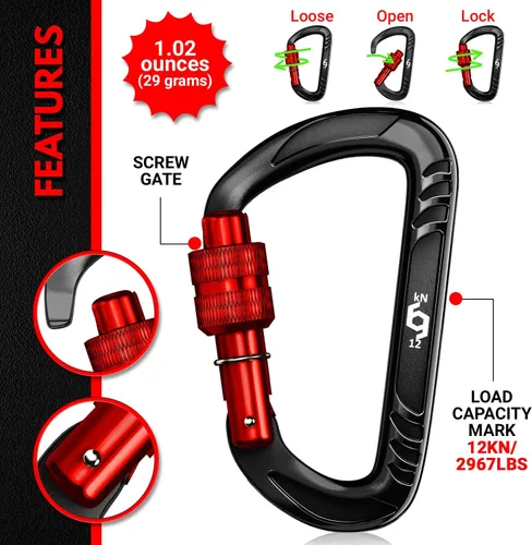 Miniatura 3 de Rhino Produxs 12kN (2697 lbs) Heavy Duty Carabiner Clips, for Securing Pets, Outdoor, Camping, Hiking, Hammock, Dog Leash Harness, Keychains Bloqueo