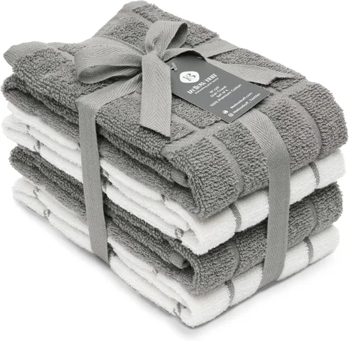Toallas de cocina de rizo 100% algodón, paquete de 4 unidades de 16 x 26 pulgadas, toallas de cocina súper suaves y absorbentes, perfectas para Gris