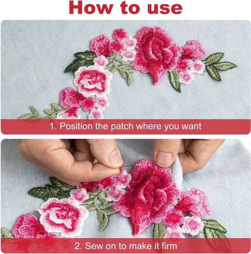 Miniatura 4 de HINZIC 4 piezas Parches de Apliques Bordados de Flores de Peonía para Coser, Ramo Rosa Boho para Vestido de Novia, Ropa, Jeans, Sombrero, Chaquetas