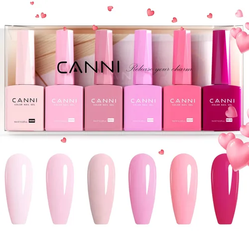 CANNI Juego de esmaltes de uñas en gel sin hema de 9ml - Kit de manicura de gel para uñas rosa claro de 6 piezas, esmalte LED de remojo fácil para