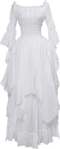 SHOPESSA Vestido medieval para mujer, vestido renacentista de manga acampanada, vestido gótico victoriano con corsé
