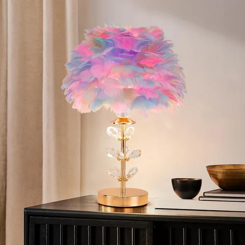 Miniatura 13 de ZYLEIESENBAO - Lámpara de pluma blanca con textura de piel de mesa H16'' Moderna lámpara de escritorio de princesa con trípode, luz esponjosa