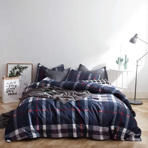 Miniatura 3 de Wellboo - Conjuntos de edredón a cuadros, conjuntos de ropa de cama de algodón blanco y negro grande a cuadros edredones reversibles geométricos