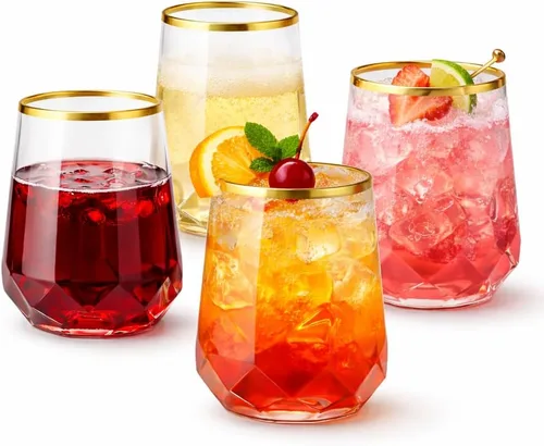Miniatura 11 de Oojami 40 vasos de 12 onzas irrompibles de plástico sin tallo, para vino, champán, whisky, elegantes, duraderos, desechables, para interiores y negro