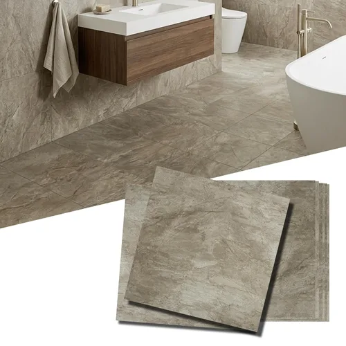 Azulejos de suelo para despegar y pegar, suelo de vinilo impermeable de 12 pies cuadrados, azulejos gruesos de aspecto de mármol beige y marrón,