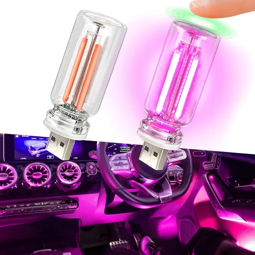 Miniatura 9 de 2 luces LED USB para automóvil, luces LED regulables al tacto, puerto USB, iluminación ambiental retro para automóvil, luces LED interiores Azul