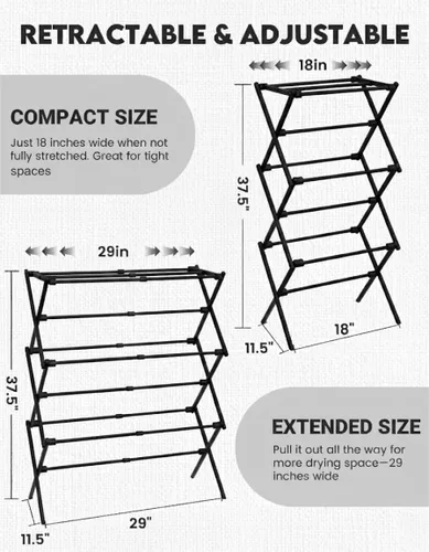 Miniatura 4 de Estante de Secado de Ropa Plegable de Metal de 3 Niveles, Perchero de Ropa para Secar Percheros Plegables para la Lavandería Para
