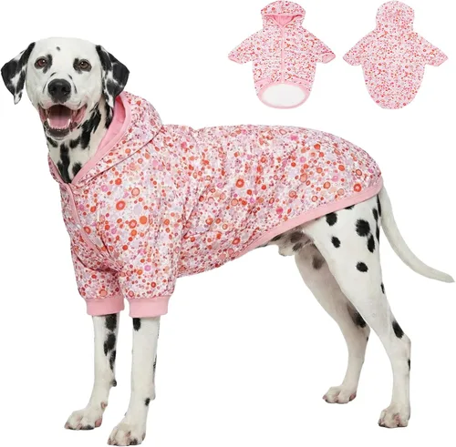 Miniatura 11 de LovinPet Sudadera con capucha para perros grandes, ropa de invierno ligera de franela para perro, tela agradable a la piel, con estampado