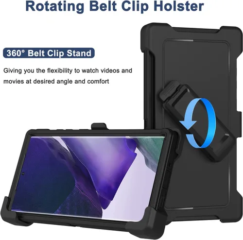 Miniatura 2 de Funda para Galaxy Note 20 Ultra con clip para cinturón, 2 protectores de pantalla, grado militar, cuerpo completo, resistente, a prueba de golpes