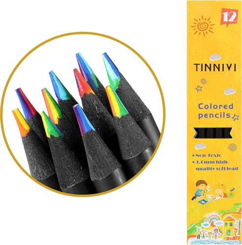 Miniatura 9 de Suministros de arte para niños y adultos, 7 colores en 1, lápices de colores arcoíris de madera negra preafilados, con sacapuntas, para libros