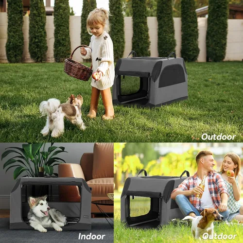 Miniatura 7 de PETSFIT Jaula de viaje para perros, jaula para perros de lados suaves, estructura ajustable resistente de 36 pulgadas, fácil de instalar, jaula Gris