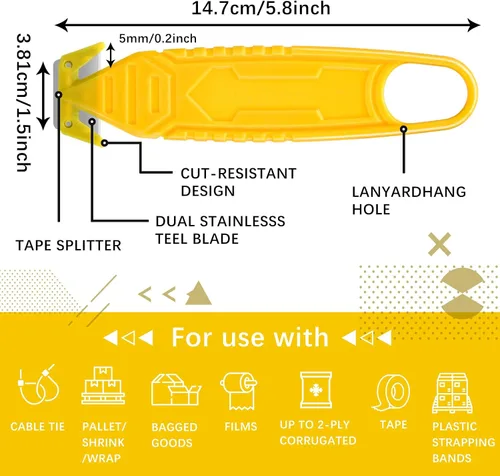 Miniatura 2 de Therwen Cuchillo cortador de caja de seguridad, 8 unidades, de acero inoxidable, abridor de paquetes con divisor de cinta para cartón, cartón