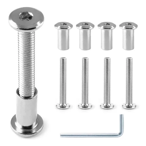 Miniatura 17 de 10 pares (20 piezas) M6 x 0.630 in Tornillo hexagonal con llave Allen, pernos de conector plateados para muebles, tornillos avellanados M6, tuercas