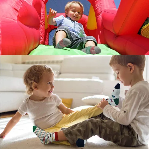 Miniatura 2 de Tphon Calcetines para niños pequeños con empuñaduras, 12 pares de calcetines antideslizantes de algodón para niños y niñas de 1 a 7 años