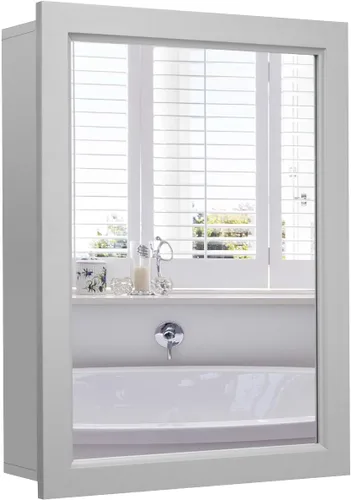 Tangkula Armario de baño con espejo, gabinete de almacenamiento de montaje en pared con puertas individuales, botiquín colgante para baño (gris)