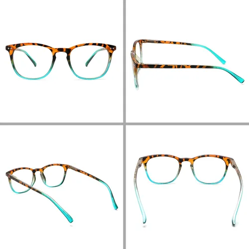 Miniatura 6 de Paquete de 4 gafas de lectura para mujeres y hombres, montura cuadrada con bloqueo de luz azul para computadora con bisagra de resorte, anti fatiga