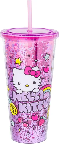 Miniatura 17 de Silver Buffalo Hello Kitty Globos de Corazón Vaso Térmico de Acero Inoxidable de Doble Pared con Pajilla, 22 Onzas Globos de corazón de Hello Kitty