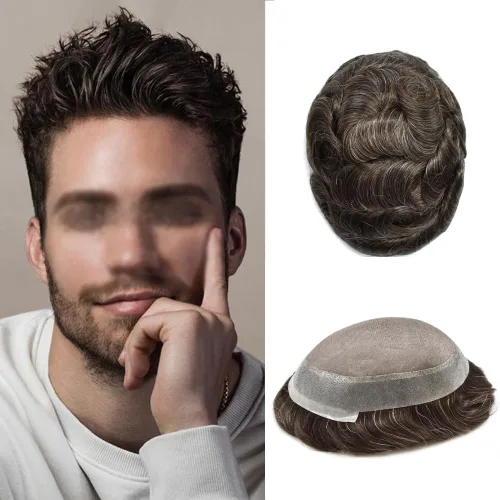Miniatura 75 de Tupé para hombres, piezas de cabello humano real, sistema de unidades de cabello natural, línea capilar natural, pieza de repuesto para hombres