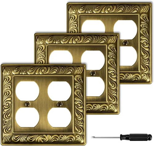 Miniatura 16 de Placa Decorativa de Pared de Latón Antiguo Cubierta de Interruptor de Luz Cubiertas de Enchufe Decorativo Placas de Interruptor Basculante